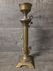 Vintage Brass Candlestick Holder India Made 9 5  Square Footed Base Beaded