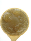 Antique Art Nouveau Woman Celluloid Hand Mirror Beveled Glass Oriental Poppy