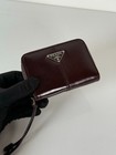 Prada Saffiano Leather Zip Card Holder Wallet Brown 2mm003