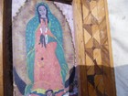 Antique Hand   painted Tin Retablo     Our Lady Of Guadalupe     Framed
