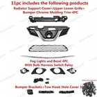 11pc For Rogue 2014-2016 Upper Grille Lower Mesh Chrome Molding Trim Fog Lights