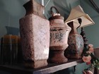 Set Of 3 Antique 1800s French Proven  al Hand Painted Clay Vases Blue And White