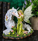 7 Inch Green Winged Fairy With Magical Unicorn Statue Figurine