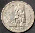 1958 Canada Qeii 1 Dollar Km-55 British Columbia Totem Commemorative
