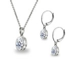 Oval-cut 925 Silver Necklace   Leverback Earrings Set With Aaa Zirconia