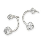 Sterling Silver Polished Cz Half-circle Post Earrings