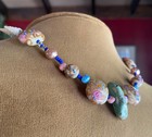 Vtg Antique Turquoise Stone   Venetian Murano Wedding Cake Glass Bead Necklace