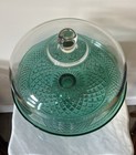 Vintage Anchor Hocking-wexford Cake Stand Glass Footed Emerald Green Euc 