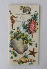 2 Vintage Seahorse Seashell Fish Unused Birthday Greeting Cards 1950 s-1960 s