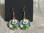 Vintage French Floral Pearl Gold Enamel Drop Dangle Bohemian Fashion Earring Set
