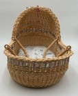 Hand Woven Wicker Baby doll Basket Bassinet Adorned W  Ribbon And Cushion 20    