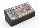 Vintage Solid Silver Triple Stamp Box Wooden Stamp Holder 1990