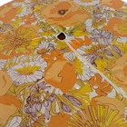 Vtg 70s Mcm Floral 70    Round Tablecloth Center Hole Full Zip Yellow Orange Rare