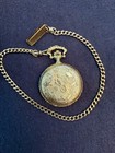 Brut Quartz Goldtone Silvertone Steam Engine Train Pocket Watch