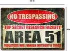 Metal Area 51 Sign Tin Retro Warning Vintage Wall Decor Trespassing Plate Signs