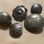 Silver Metal Round Novelty Etched Engraved Design Sewing Buttons Set Of 5