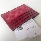 Coach Slim Id Card Case Caj47 Signature Denim Leather Ruby Red Wallet