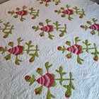Antique 19th C Strawberry Or Pineapple Variant Applique Quilt Turkey Red Green