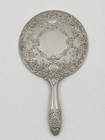 Vtg Hand Held Vanity Mirror Silver Plated Ornate Victorian Floral Design Heavy