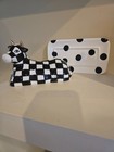 Mackenzie-childs Courtly Check Cow Butter Dish W  Lid Black White