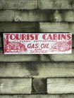 Vtg Hand Painted Wooden Sign Tourist Clean Cabins Gas Oil Rustic Motel Lodge 29   