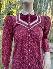 Vintage 1970 s Gunne Sax Burgundy Floral Calico Midi Prairie Dress
