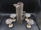 Gold   White Splatter Cocktail Pitcher Martini Set West Virginia Glass Specialty