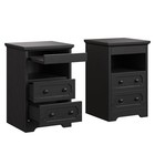  Nightstand Set Of Night Stand With Pull Out Tray  Wooden Bedside Table 2 Black