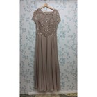 Xscape Sz 10 Bead Bodice Short Sleeve Chiffon Taupe Mother Bride Groom Gown New