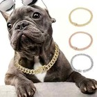 Pet Cat Dog Collar Cuban Chain Gold Plated Cubic Zirconia Necklace Bling