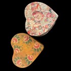 Pair Of Vintage Heart Boxes Wood Sewing Box Pin Cushion Decoupage Cherub Floral