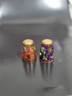 Two Vintage Cloisonne Brass Enameled Floral Thimbles