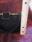 Vintage 1950s Black Glass Beaded Evening Clutch Bag Made In Japan Scalloped Flap