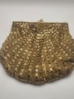 Vintage Gold Beaded Shell-shaped Evening Clutch Kiss Lock No Strap