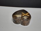 Vintage Silver-plated Heart-shaped Trinket Box With A Gold-tone Bow
