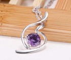Sterling Silver Heart Love Purple Cz Pendant Necklace Stud Earrings Set Gift G7