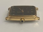 Vintage Timex Tank Quartz Black Dial Men s Watch Gold Tone 26mm For Parts