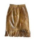 Vintage Winlit Brown Leather Fringe Skirt Xs S Western Cowgirl 80s 90s Festival