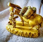 Celluloid Cart   Bull Carrying 4 Barrels Chinese Figurine Japan  Vtg