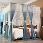 Luxury 4 Corners Post Canopy Bed Curtains - Blue   White Cozy Drape Netting -   