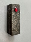 Antique 1930 s Etched Sterling Silver Lipstick  Case With Mirror    Red  Stone