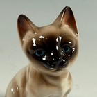 Lefton Vintage Siamese Cat Figurine Blue Eyes Ceramic Kitten Korea Brown Cream