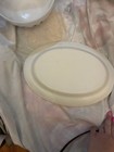 Stickspatter Ceramic Oval Platter  Decorative Floral Border Rabbit Theme