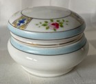 Vintage Noritake Hand Painted Porcelain 2  Trinket Powder Box Pink Roses Blue M