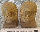 Vintage Cast Iron Native American Indian Chief Head Bookends Org  Gold Paint