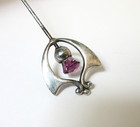 Antique Hatpin Amethyst Glass Thistle Silver Shield Horner 1912