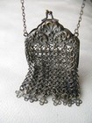 Antique Chatelaine Art Nouveau Silver Floral Frame Fancy Tile Mesh Coin Purse