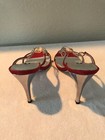 Hype Womens Slipon Red Satin Heels Embellishments W silver Footbed Sz 7 5m Party