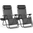 Set Of 2 Portable Zero Gravity Lounge Chairs With Adjustable Pillow  Cup Holder
