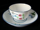 Lovely Antique Hand Painted Porcelain Handleless Cup   Saucer  Deep Saucer Bowl